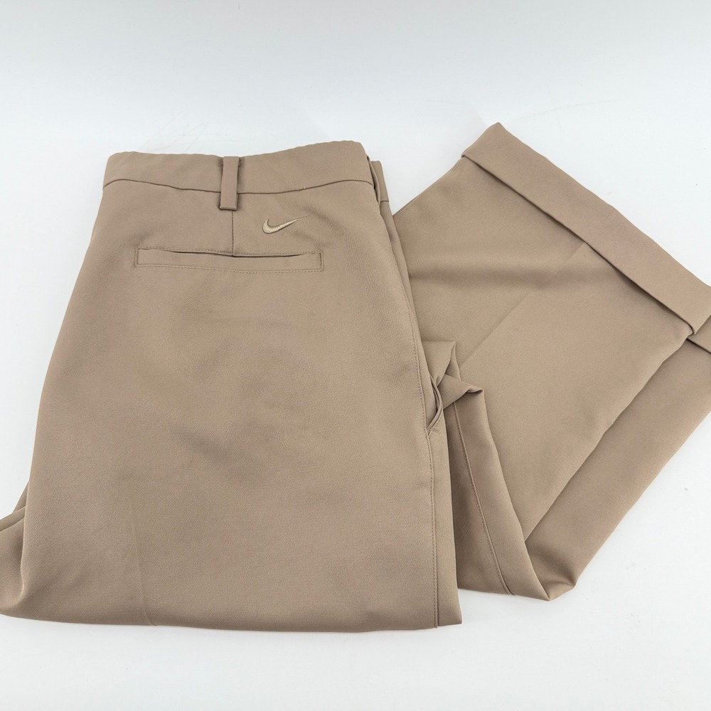 Nike Golf Dri-FIT Pleated Khaki Pants Mens 34 Cuffed Tan Trousers